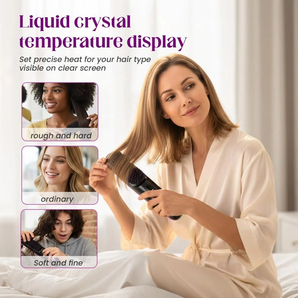 Cordless Hair Straightener Brush with LCD Display & Ceramic Coating